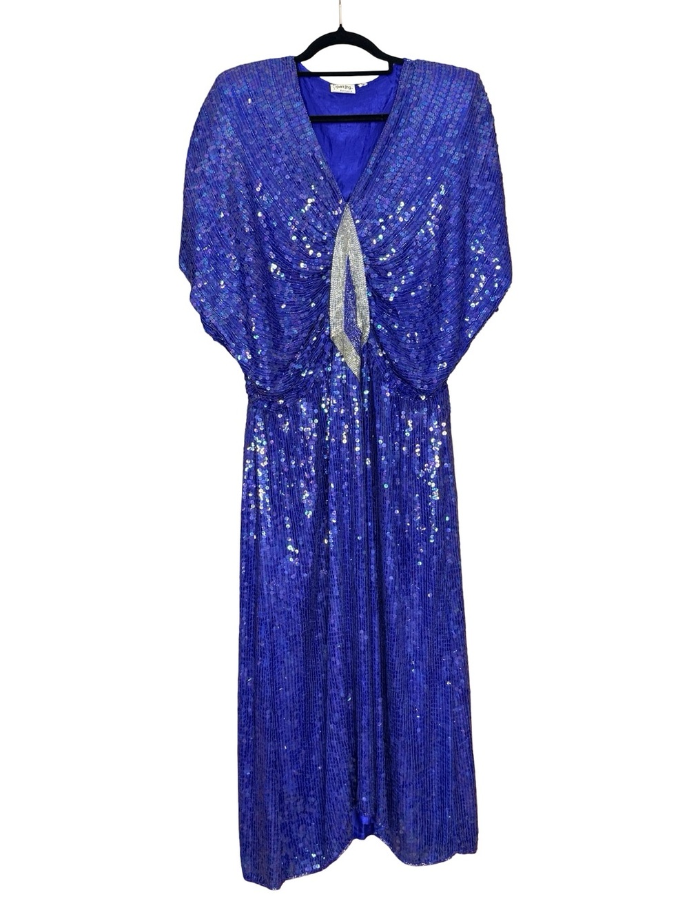 Blue Sequin Evening Dress with Silver Accent